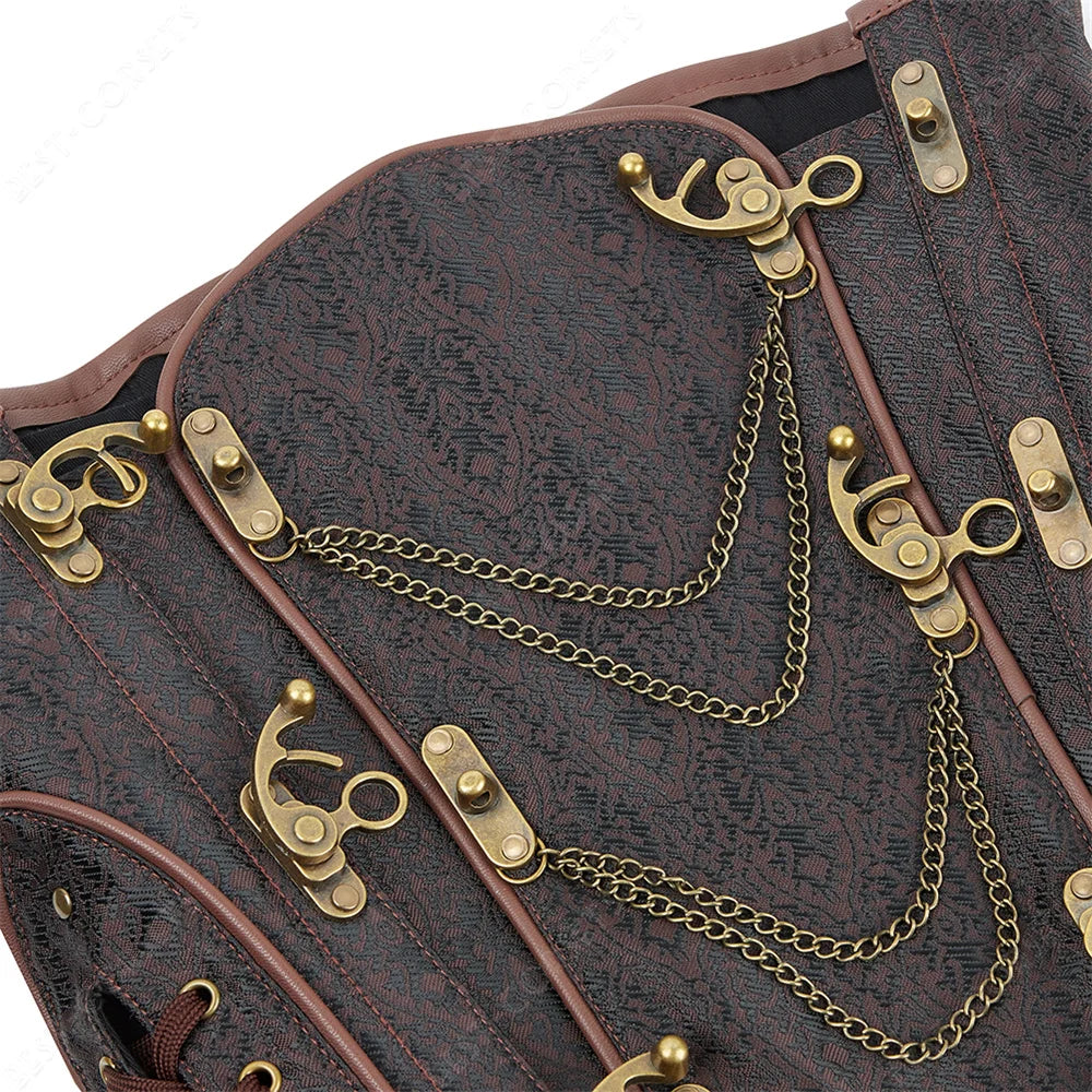 Brown Corset Women Steampunk Faux Leather