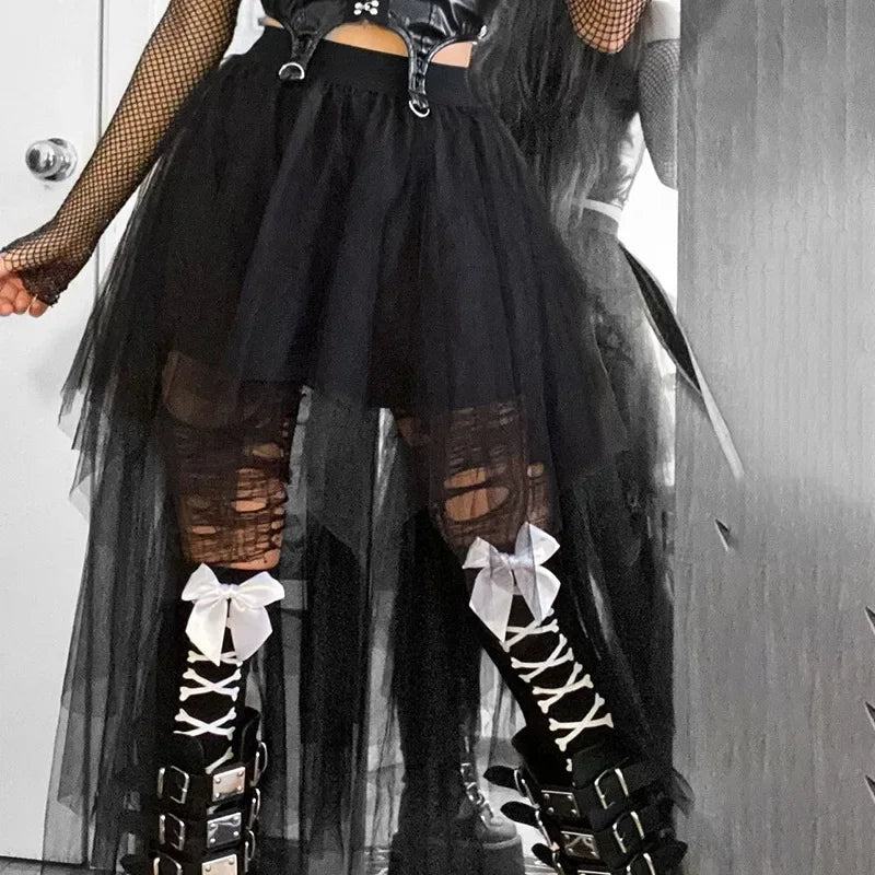 Casual Gothic Steampunk Asymmetric Lace Skirt