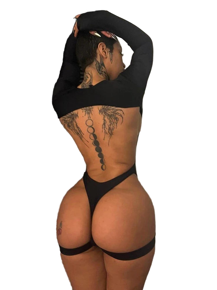 Backless Bodysuit Long-Sleeve Clubwear