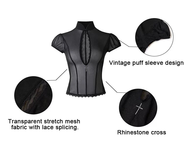 Y2K Hollow Gothic Lace Two Piece Set