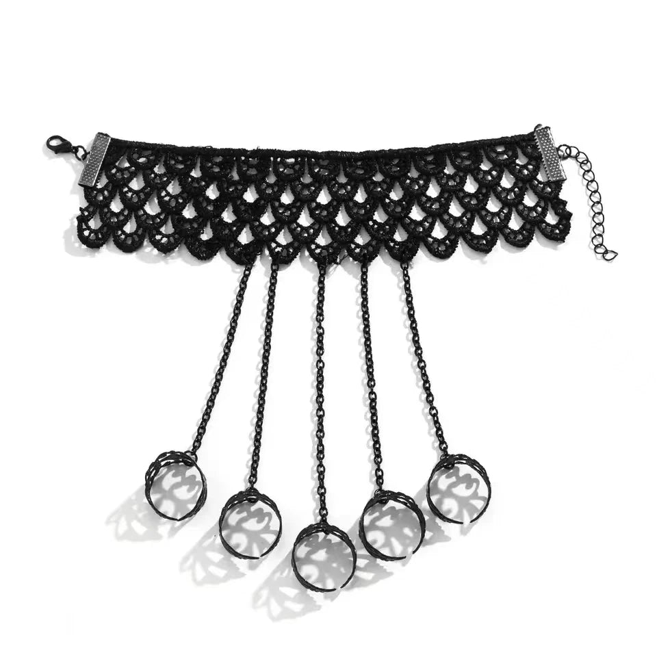 Gothic Vintage Black Lace Finger Wrist Chain