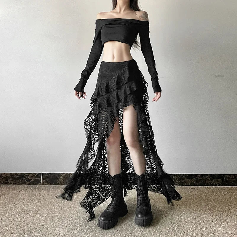 High Waist Lace Ruffles Skirts for Women