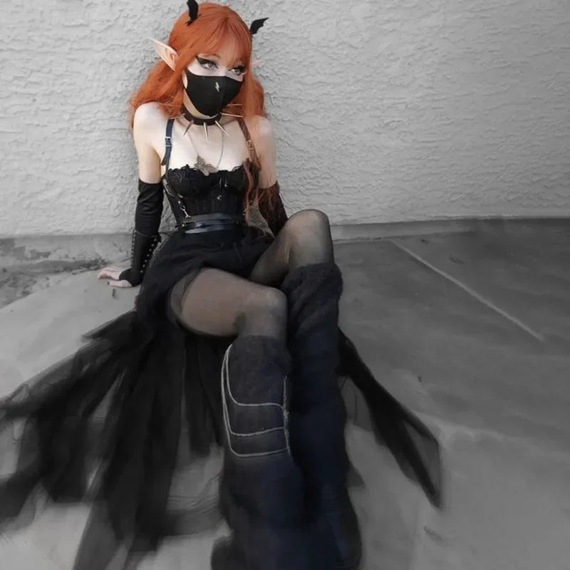 Casual Gothic Steampunk Asymmetric Lace Skirt