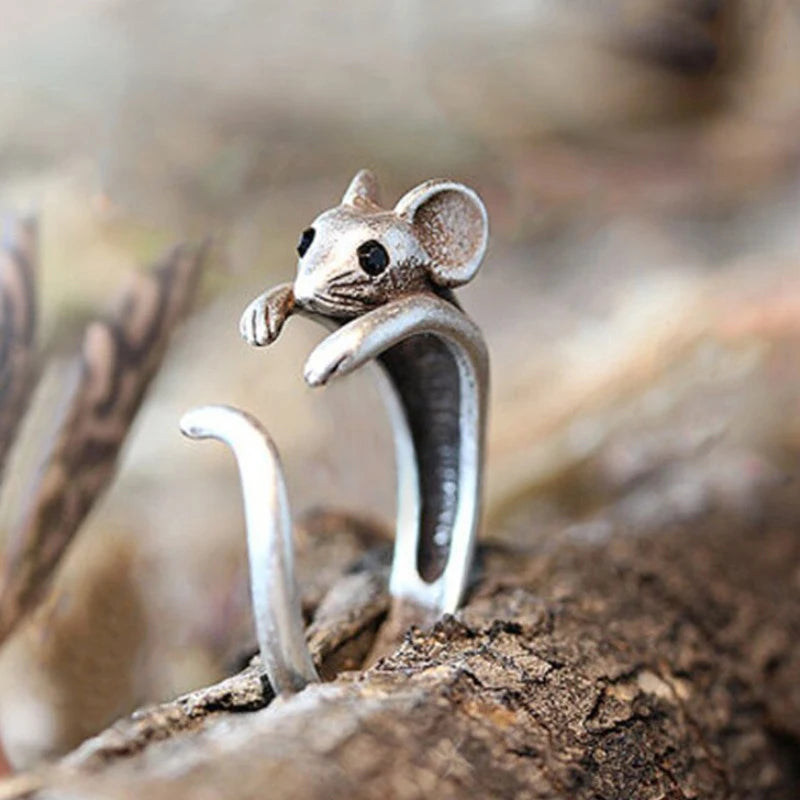 Vintage Silver Unisex Mouse Ring