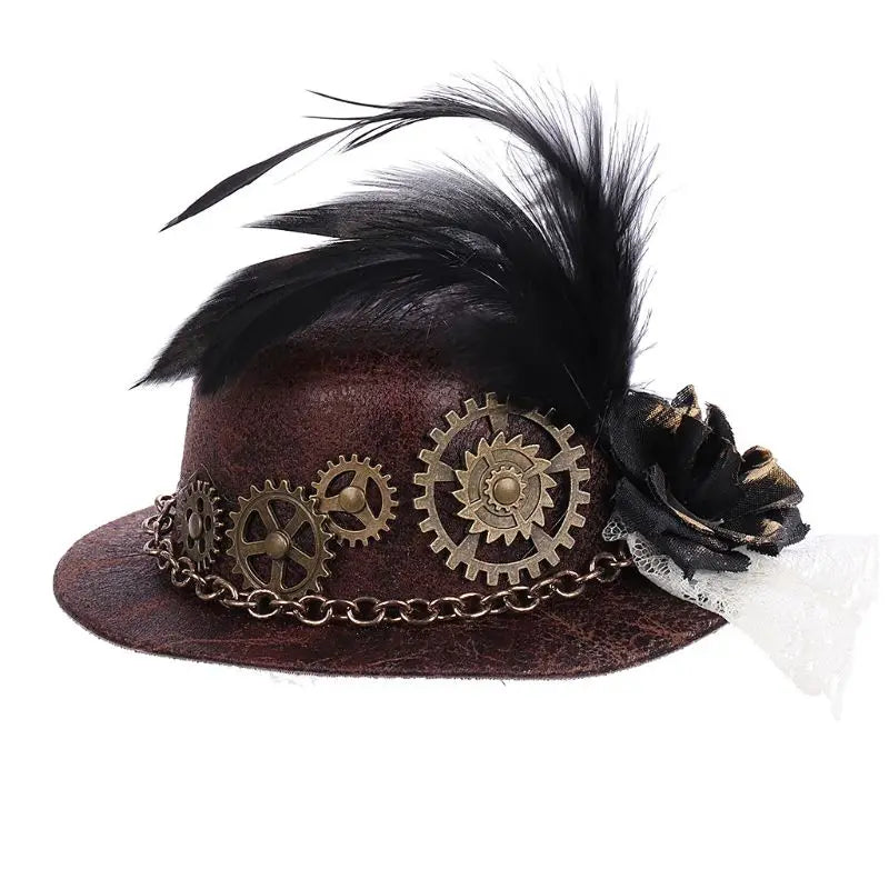 Vintage Mini Top Hat Steampunk with Gears & Feather