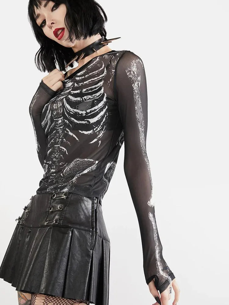 Skeleton Pattern Punk Long Sleeve Shirt,