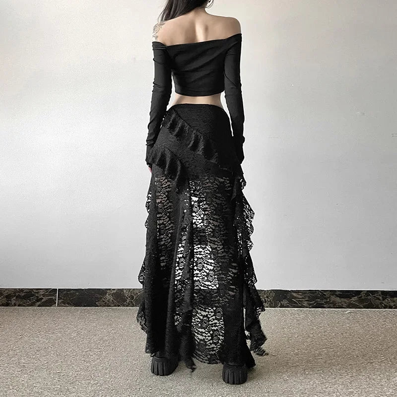 High Waist Lace Ruffles Skirts for Women