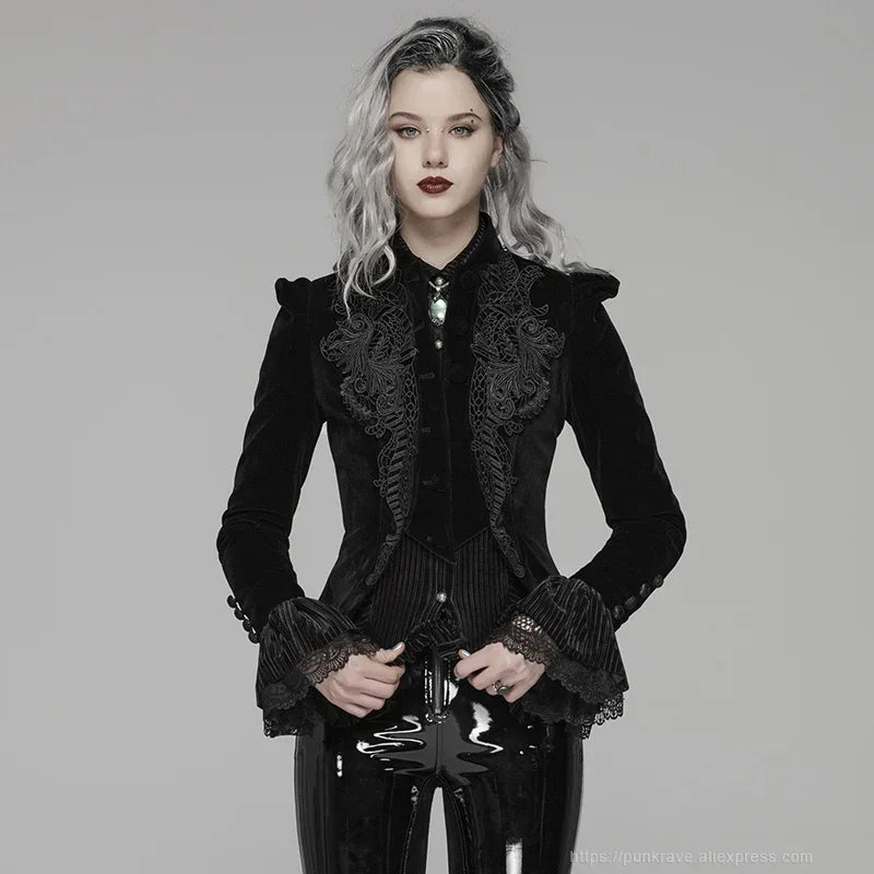 Women's Gothic Steampunk Long Sleeved Black Jacket