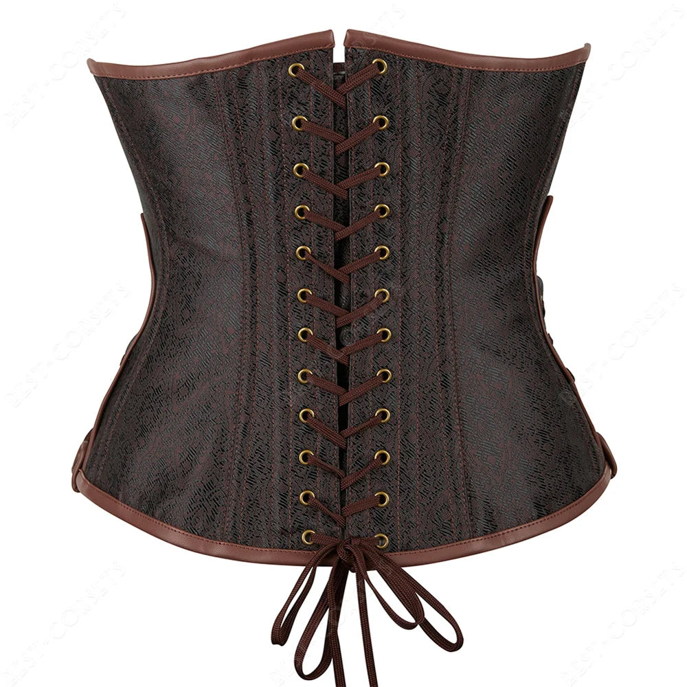Brown Corset Women Steampunk Faux Leather