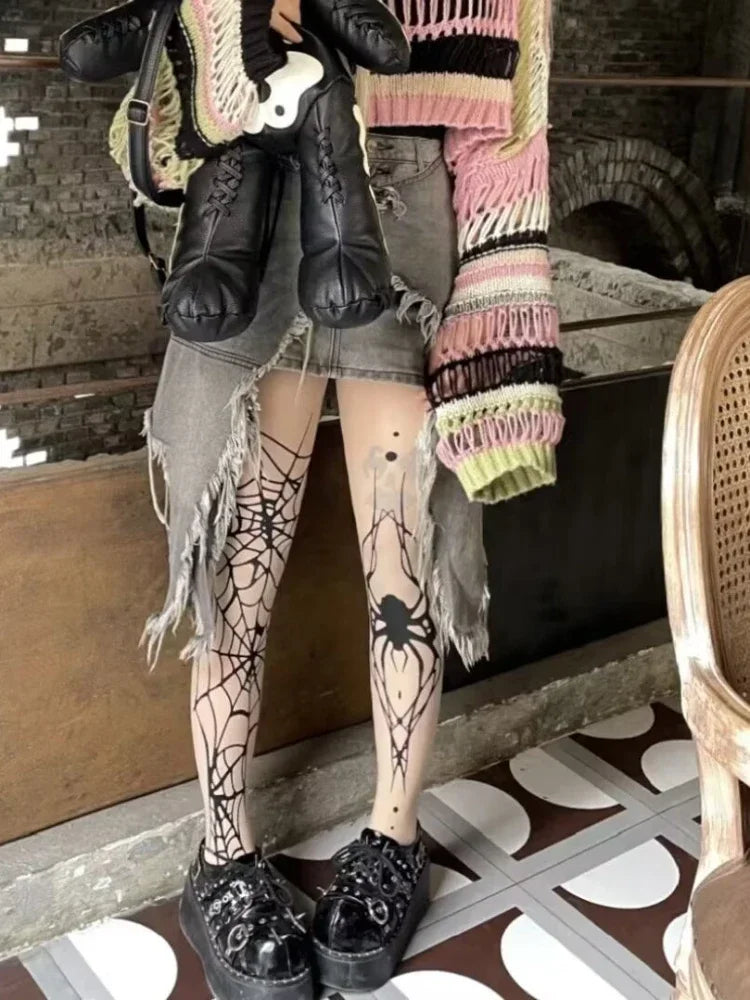 Gothic Vintage Dark Spider Web Stockings