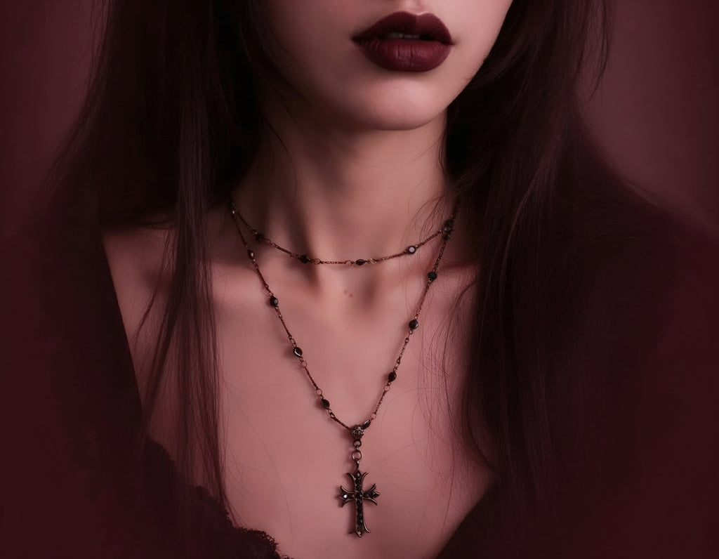 Dark Gothic Black Cross Necklace