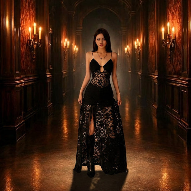 Gothic Lace Sleeveless Long Maxi Dress