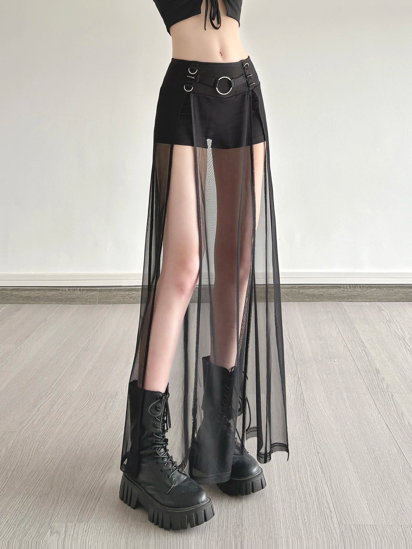 Gothic See Through Maxi Skirt with Low Waisted Shorts