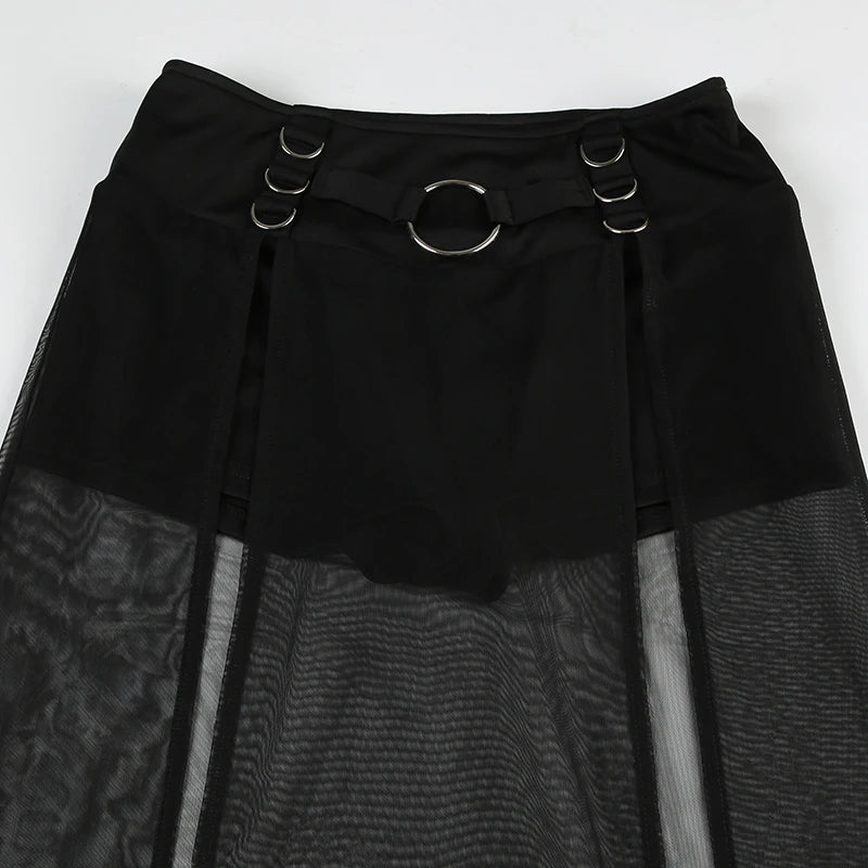 Gothic See Through Maxi Skirt with Low Waisted Shorts