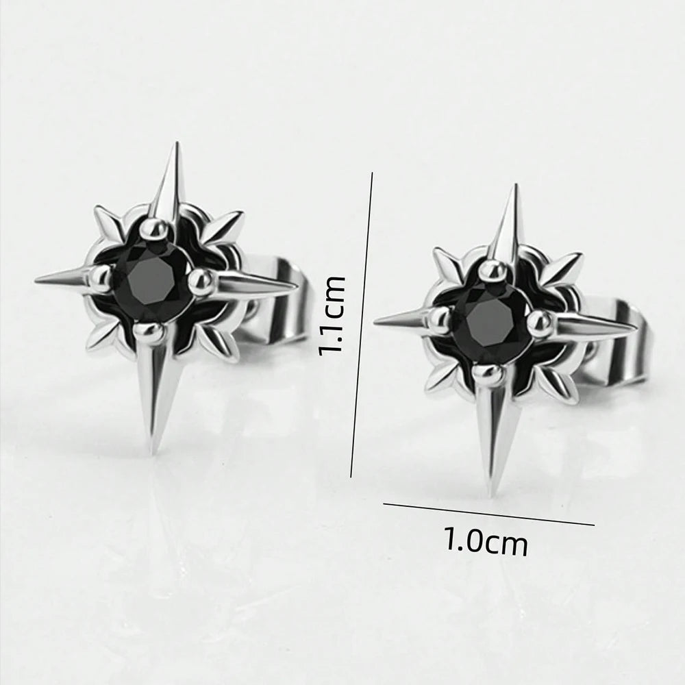 Unisex Gothic Silver Star Earrings
