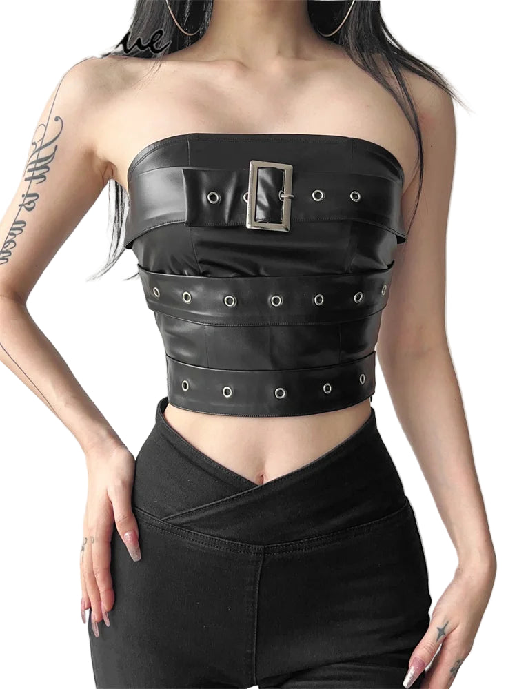 Steampunk Gothic Neo-Gothic Punk Vintage Crop Top Leather