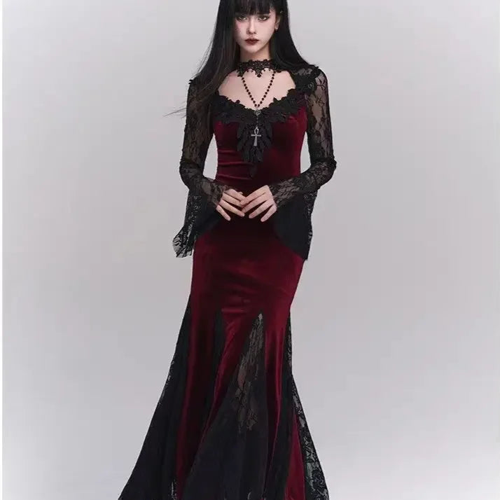 Steampunk Gothic Neo-Gothic Punk Vintage Dress Lace Velvet