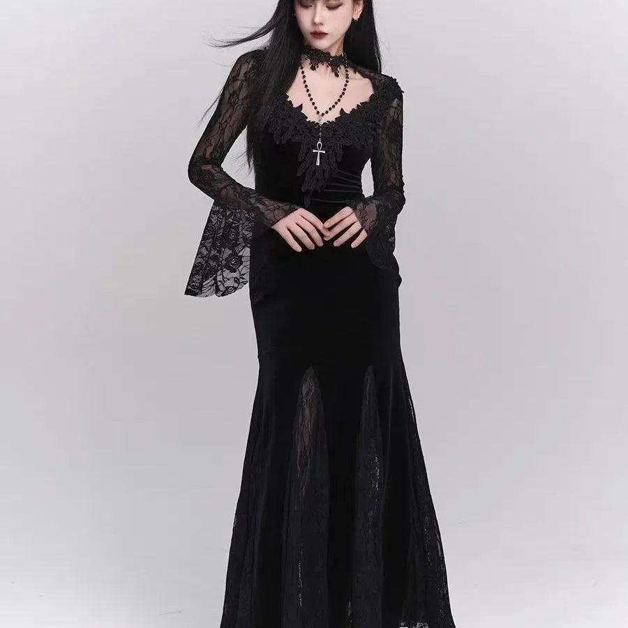 Steampunk Gothic Neo-Gothic Punk Vintage Dress Lace Velvet