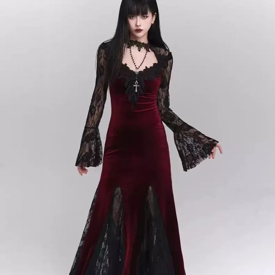 Steampunk Gothic Neo-Gothic Punk Vintage Dress Lace Velvet