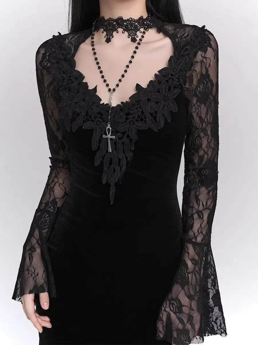 Steampunk Gothic Neo-Gothic Punk Vintage Dress Lace Velvet
