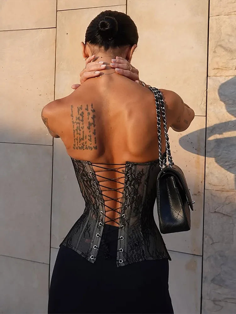 Steampunk Gothic Neo-Gothic Punk Vintage Top Backless Corset Tube Top Lace