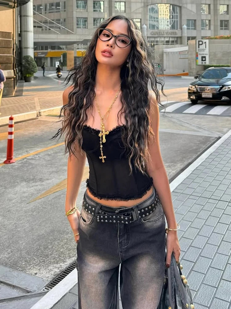 Steampunk Gothic Party Tank Top Strapless Backless