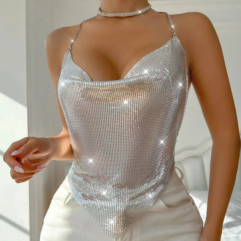 Tank Top Backless Glitter Nightclub