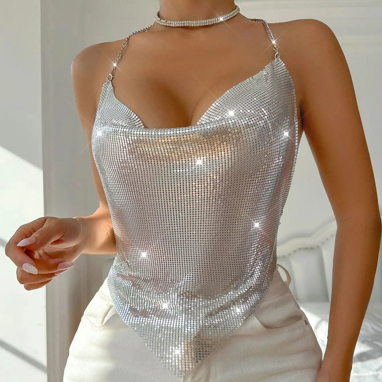 Tank Top Backless Glitter Nightclub