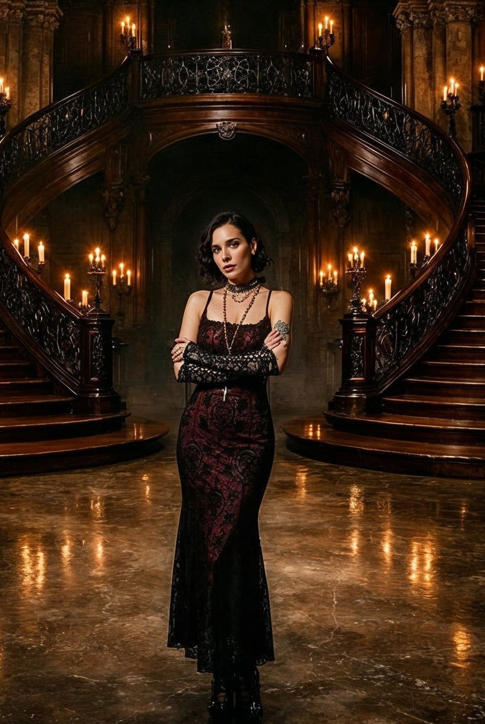 Vintage Gothic Lace Sleeveless Dress