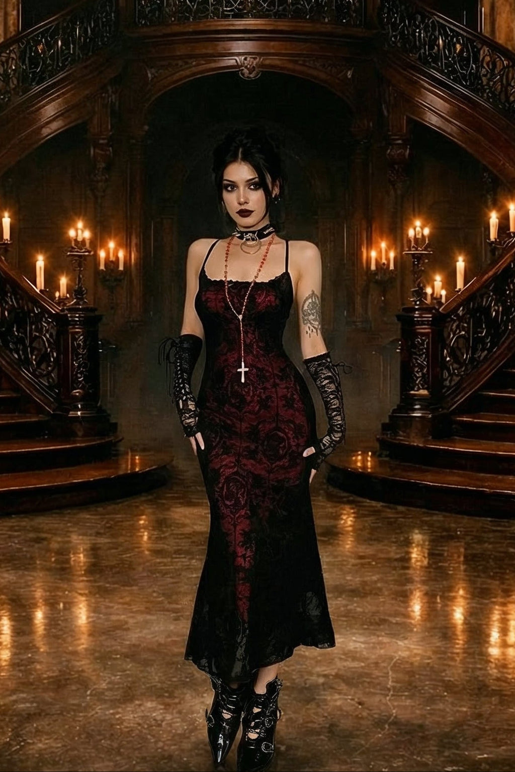 Vintage Gothic Lace Sleeveless Dress