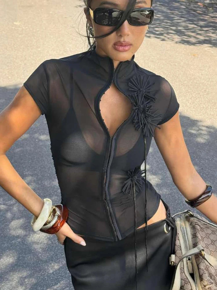 Vintage Gothic Tee T-Shirt Short Sleeve Floral Crop Top