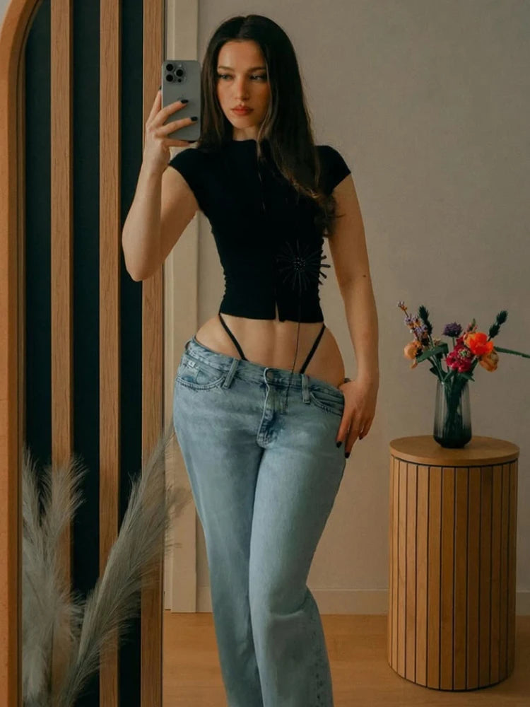 Vintage Gothic Tee T-Shirt Short Sleeve Floral Crop Top